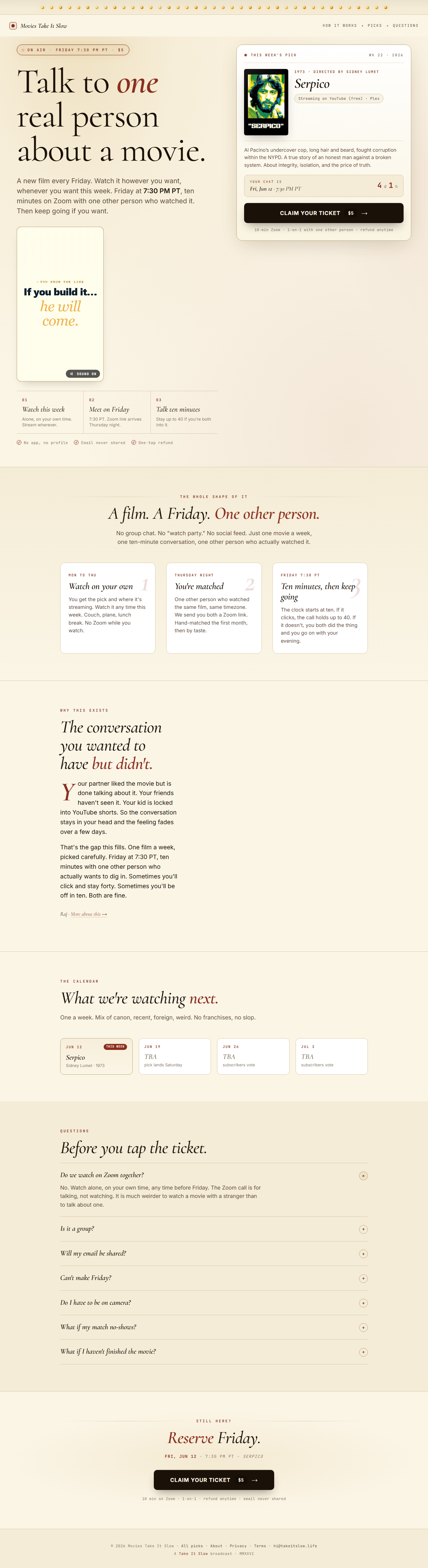 Movies, Take It Slow homepage