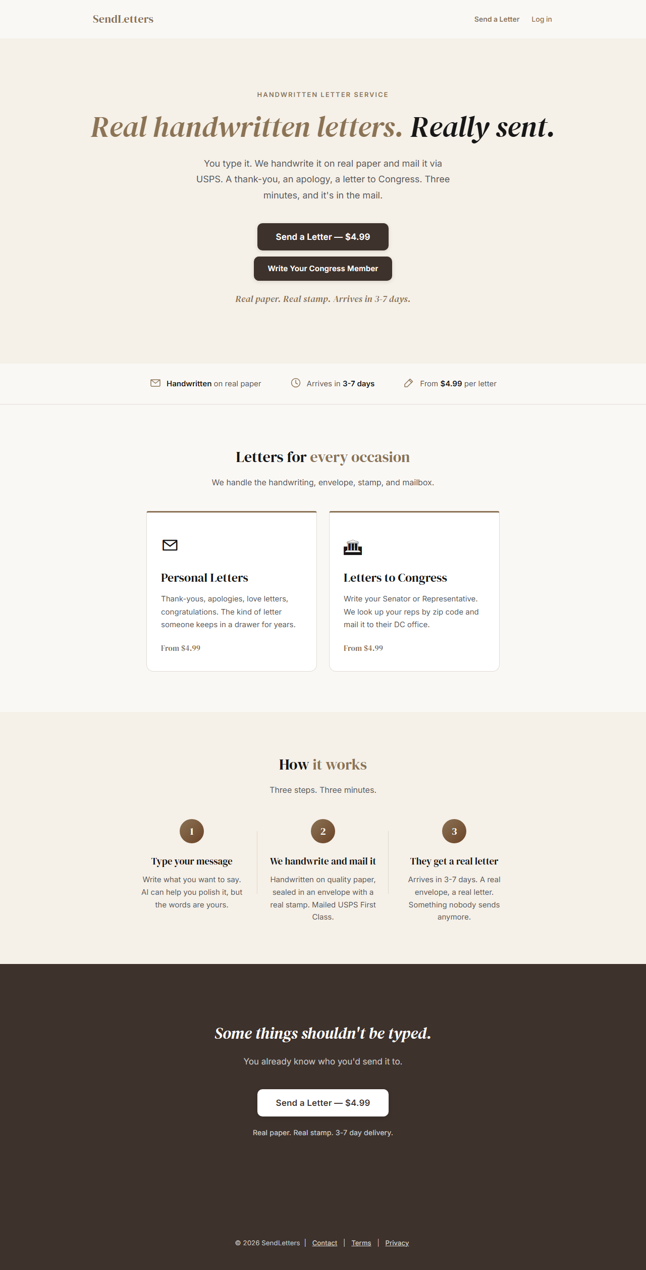 SendLetters homepage